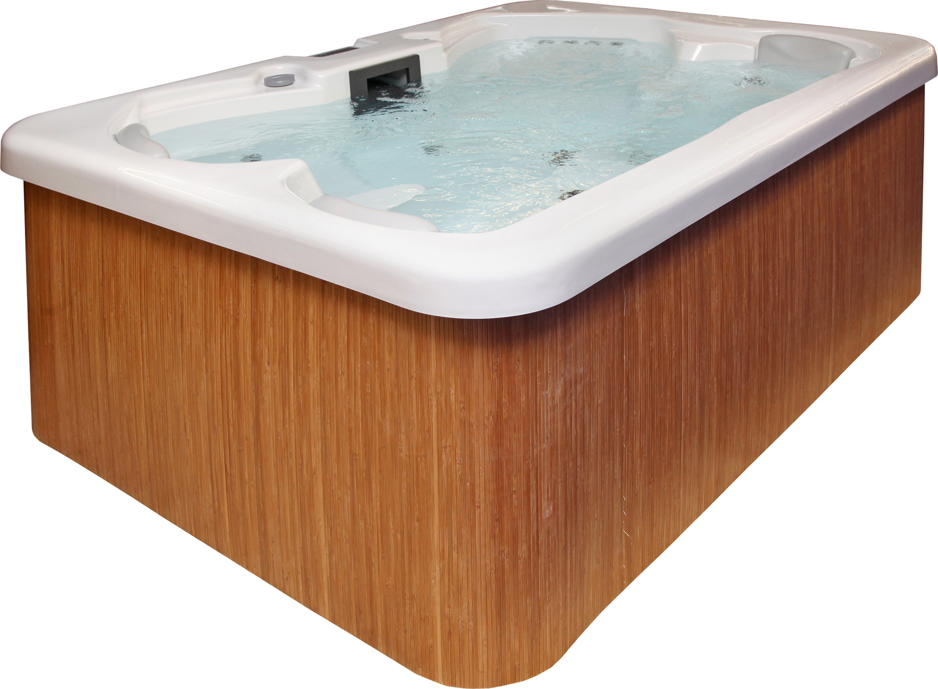 Modern hot tub with wooden frame isolated with clipping path included