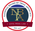 Logo for the National Board of Trial Advocacy, featuring gold 
