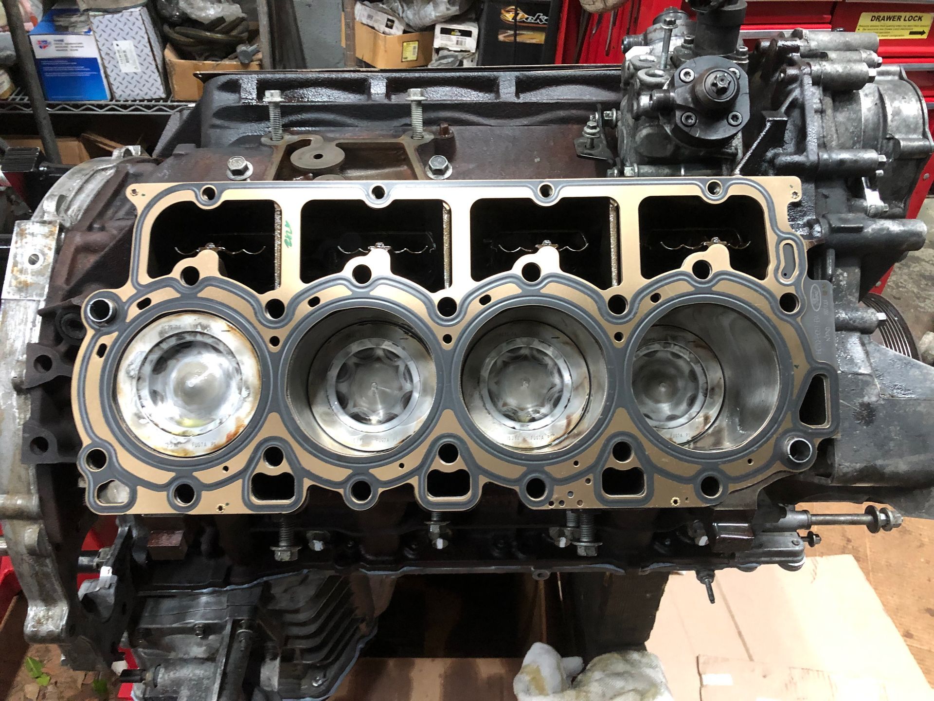 A close up of a cylinder block of a car engine.