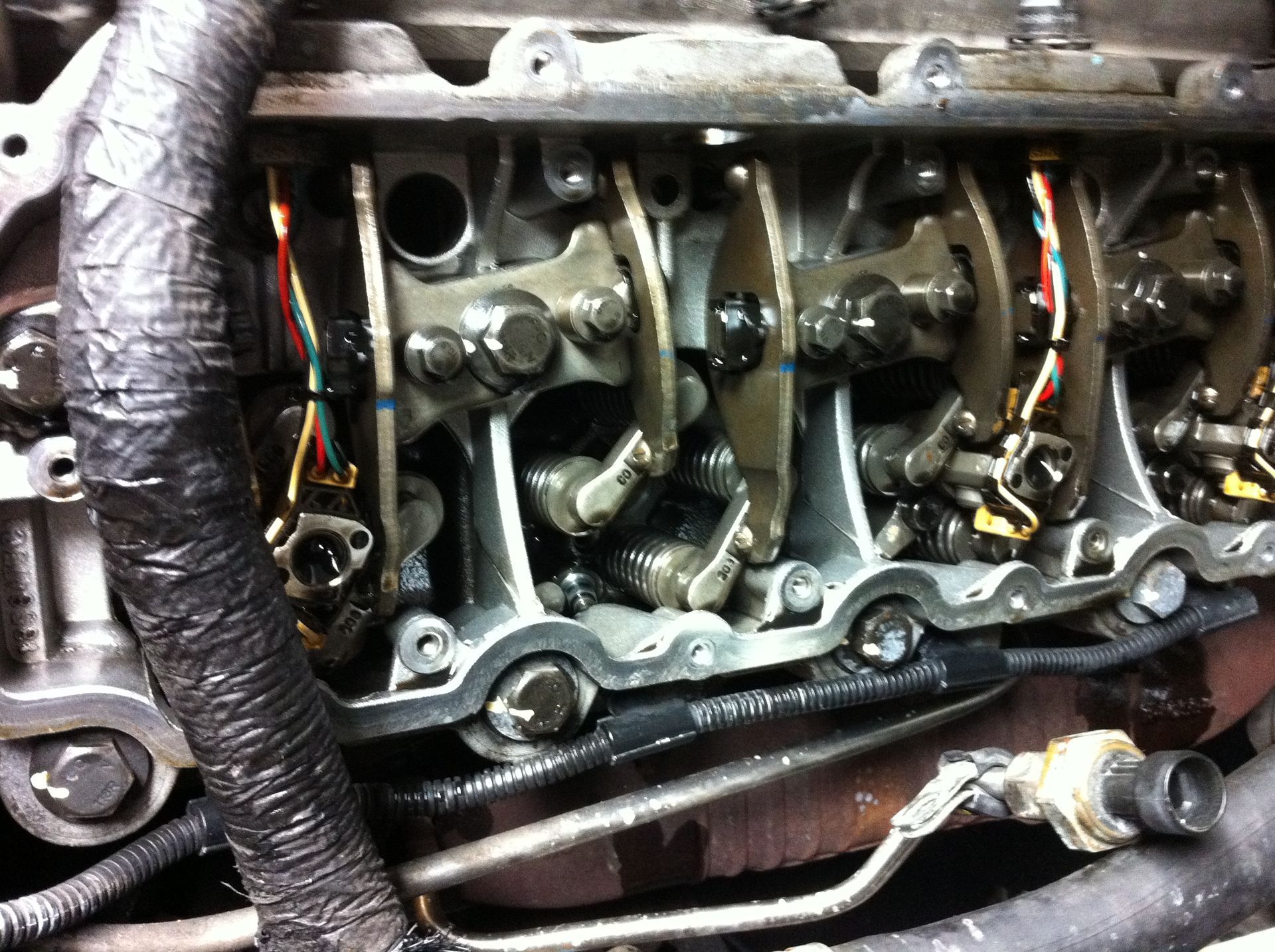 A close up of the inside of a car engine