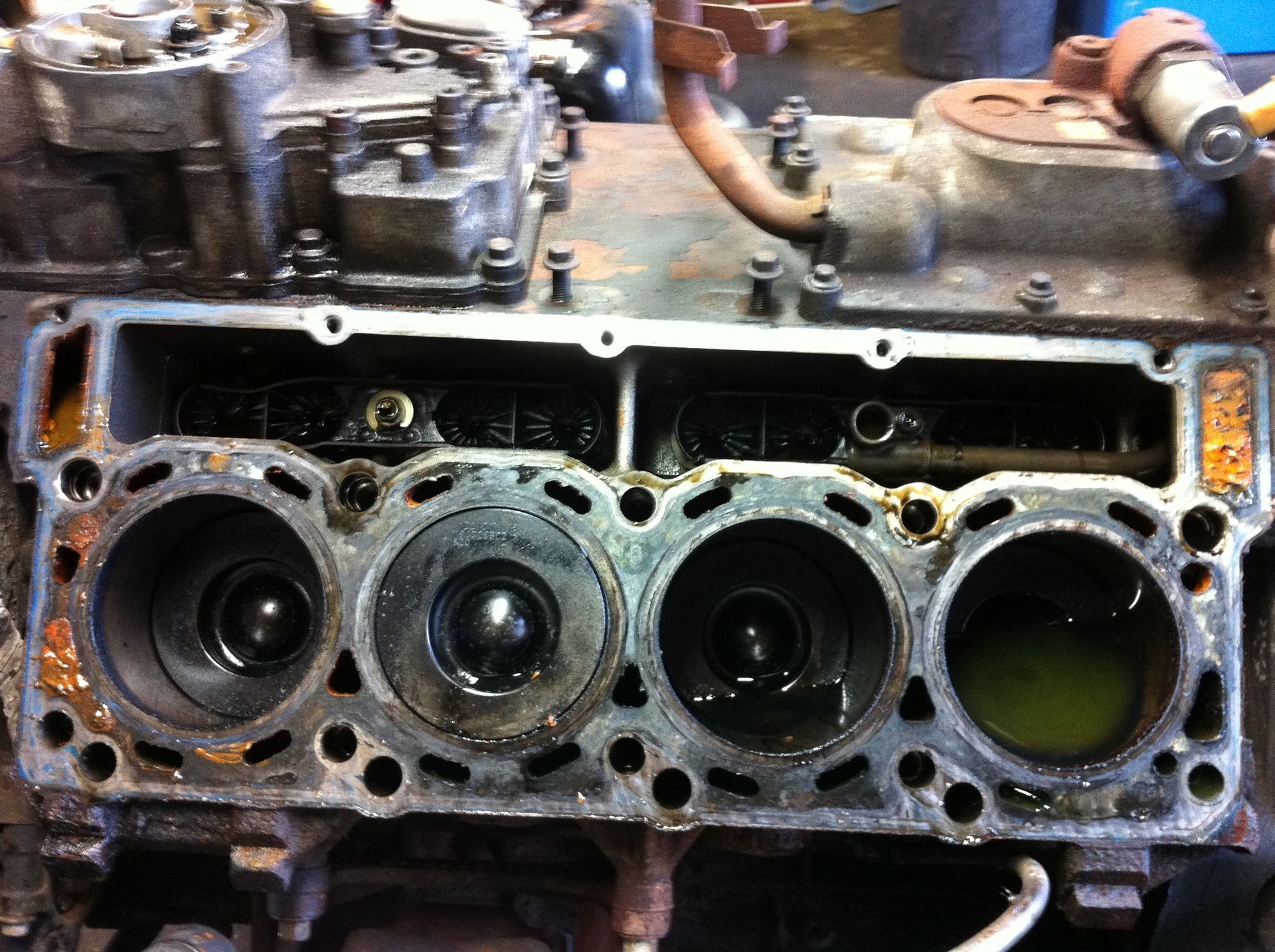 A close up of a cylinder block of a car engine