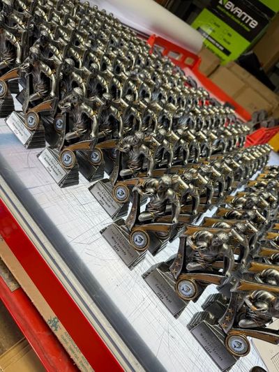 A Bunch of Trophies Are Sitting on Top of Each Other on a Table — Signworld In Mitchell, ACT