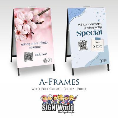 Two a-frames With Full Colour Digital Print Are Sitting Next to Each Other — Signworld In Mitchell, ACT
