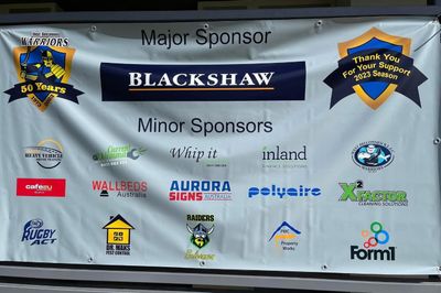 A Banner That Says Major Sponsor Blackshaw and Minor Sponsors — Signworld In Mitchell, ACT