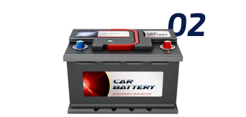 A car battery with the number 02 above it | Keck's Repair Inc