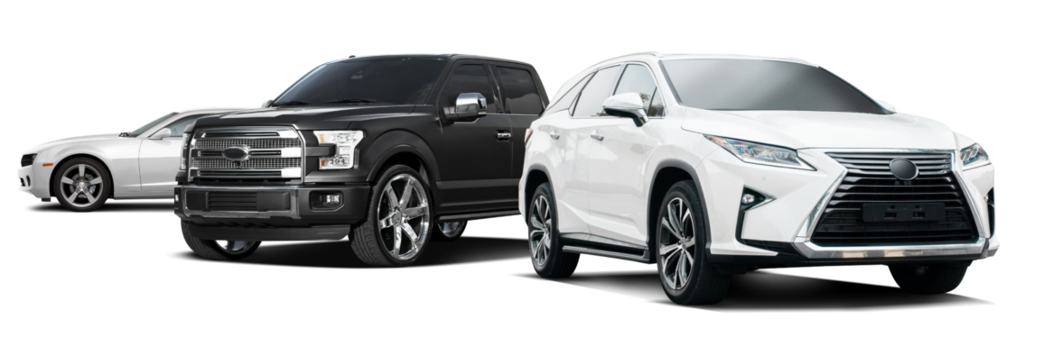 Three cars are parked next to each other on a white background. | Keck's Repair Inc