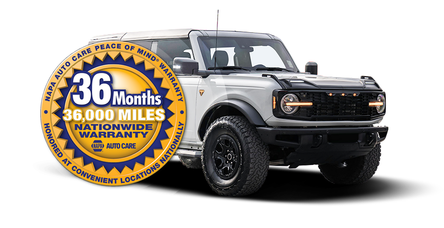 A white ford bronco with a 36 month nationwide warranty. | Keck's Repair Inc