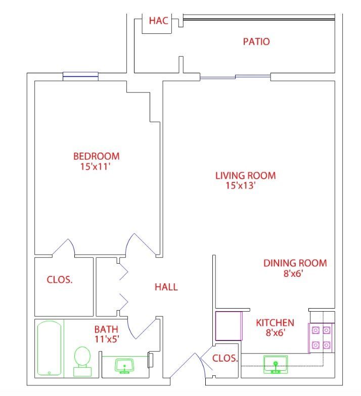 A floor plan of a bedroom , living room , dining room and bathroom.