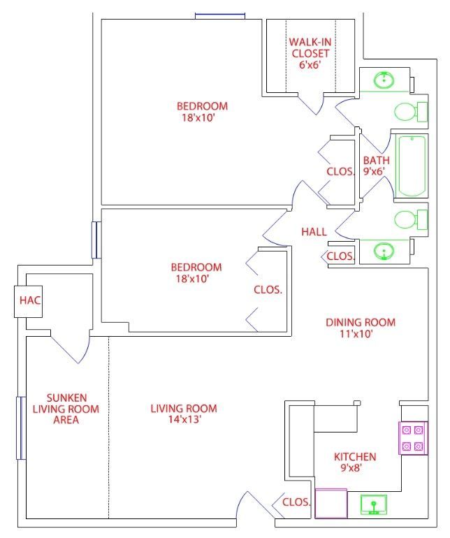 A floor plan of a house with a bedroom , living room , and dining room.