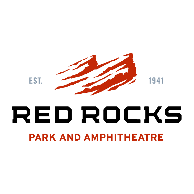A logo for red rocks park and amphitheater in Morrison, CO.
