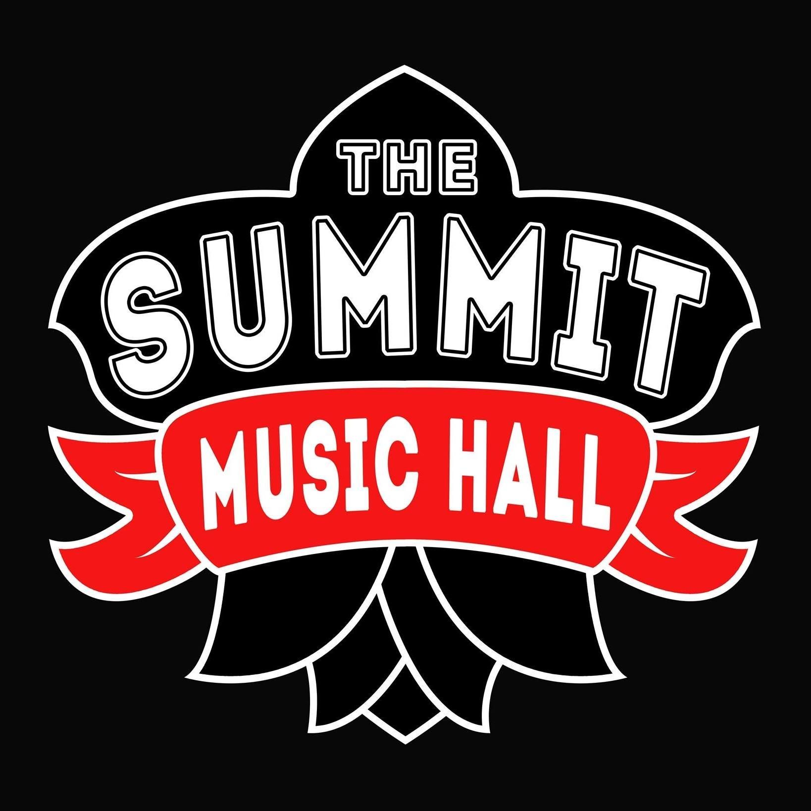 A logo for the summit music hall on a black background