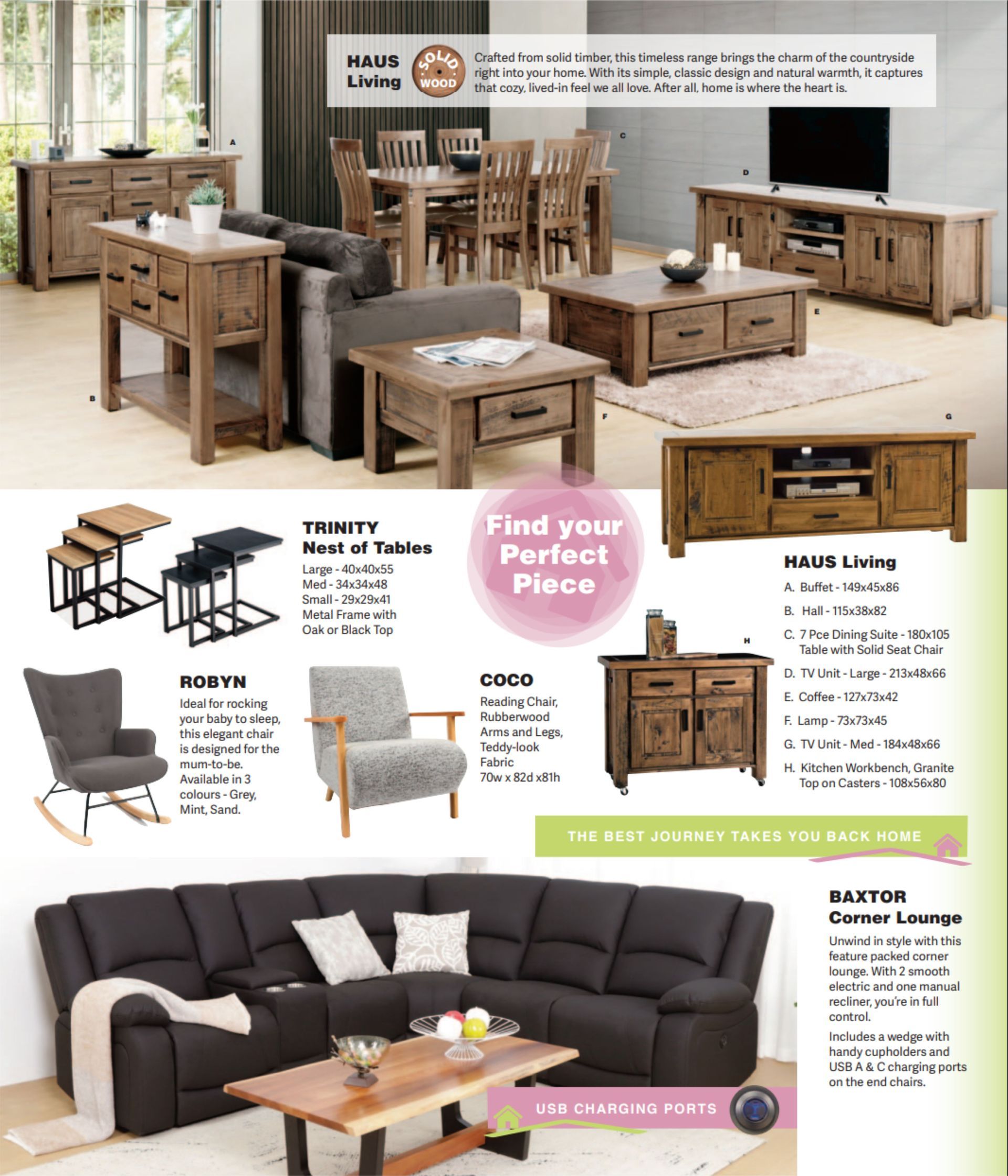 Living room furniture sets on display; tables, chairs, and sectional sofa are featured.