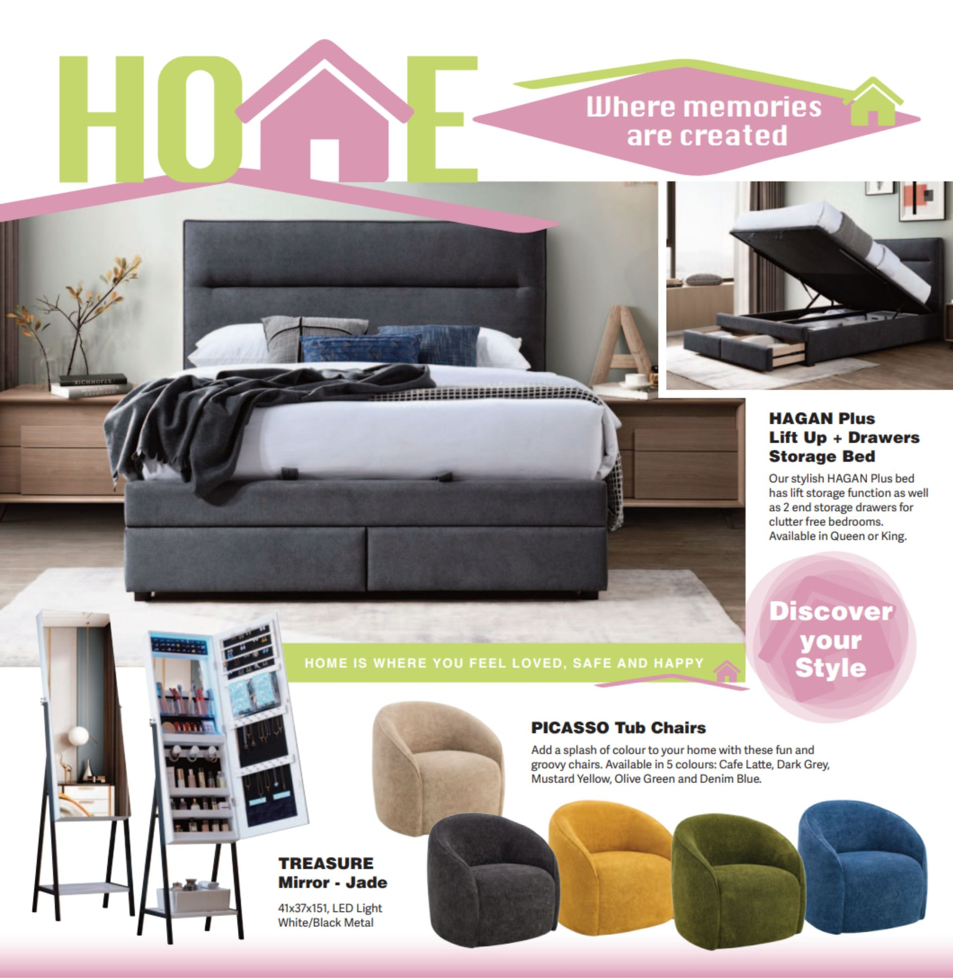 Bedroom furniture layout with a bed, storage unit, and chairs.