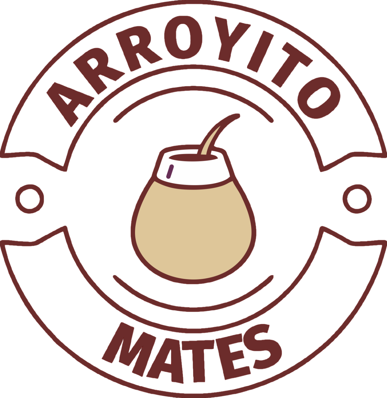 Logotipo de Arroyito Mates. Contiene un mate estilizado en beige, con el nombre
