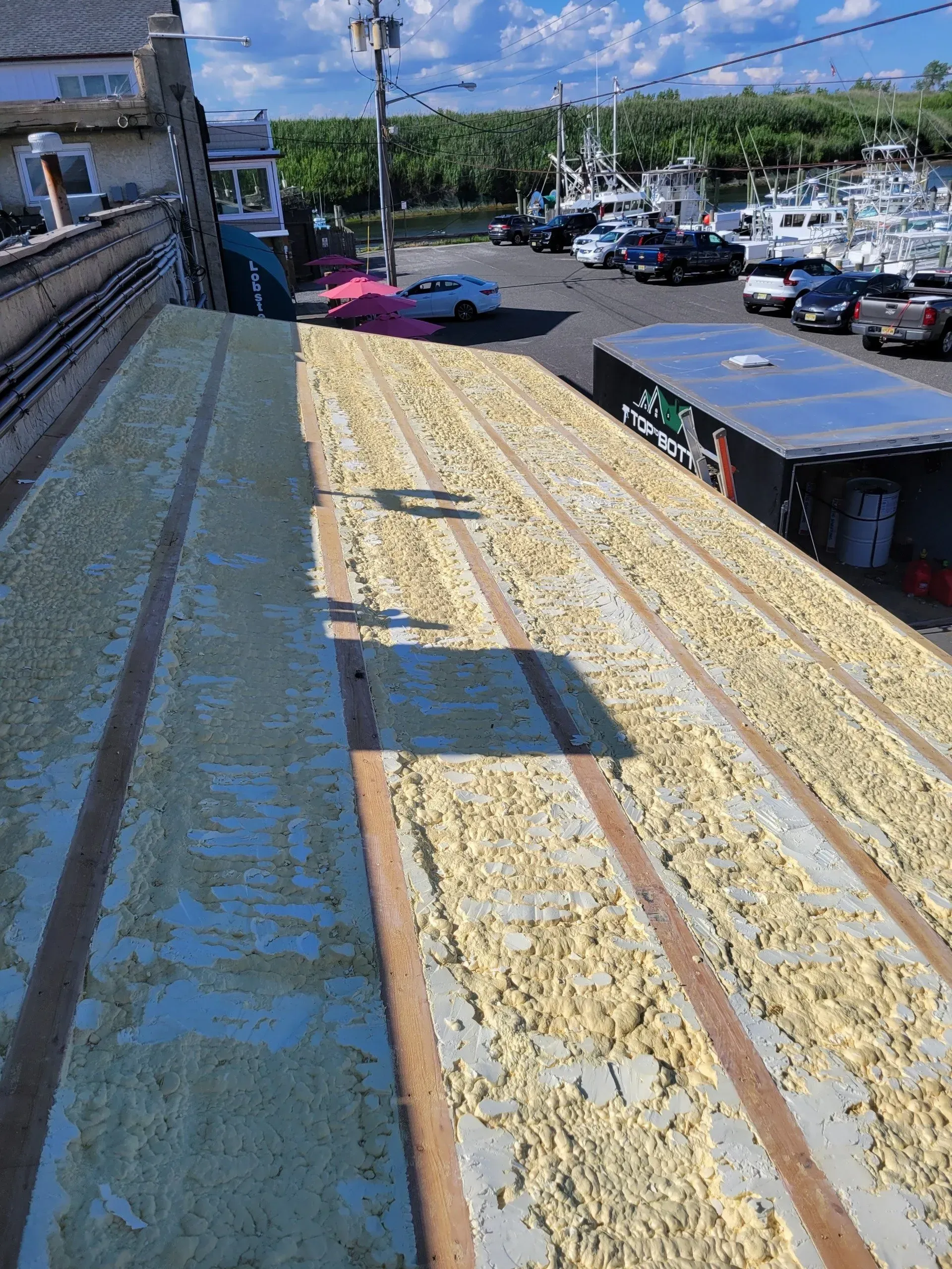 A roof with a lot of foam on it.