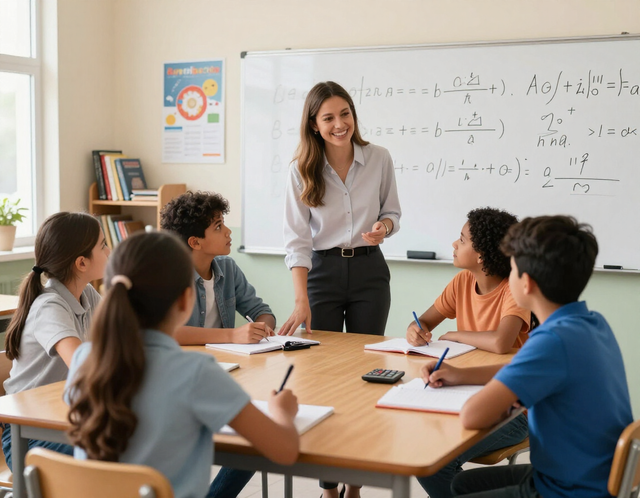 Maestra Trini con estudiantes