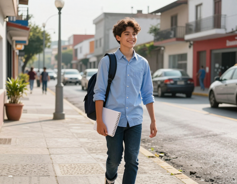 Estudiante rumbo a clase