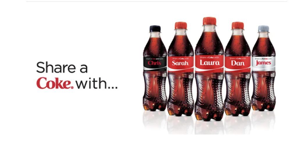 A row of coke bottles with names on them