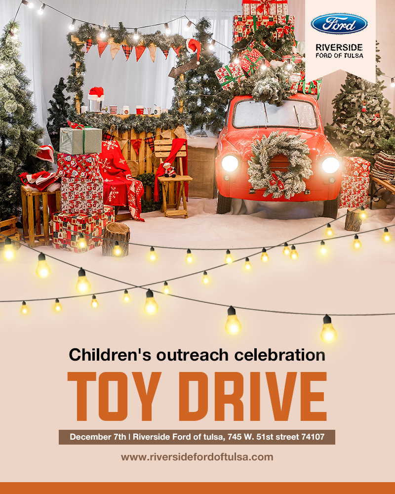 A poster for a children 's outreach celebration toy drive.