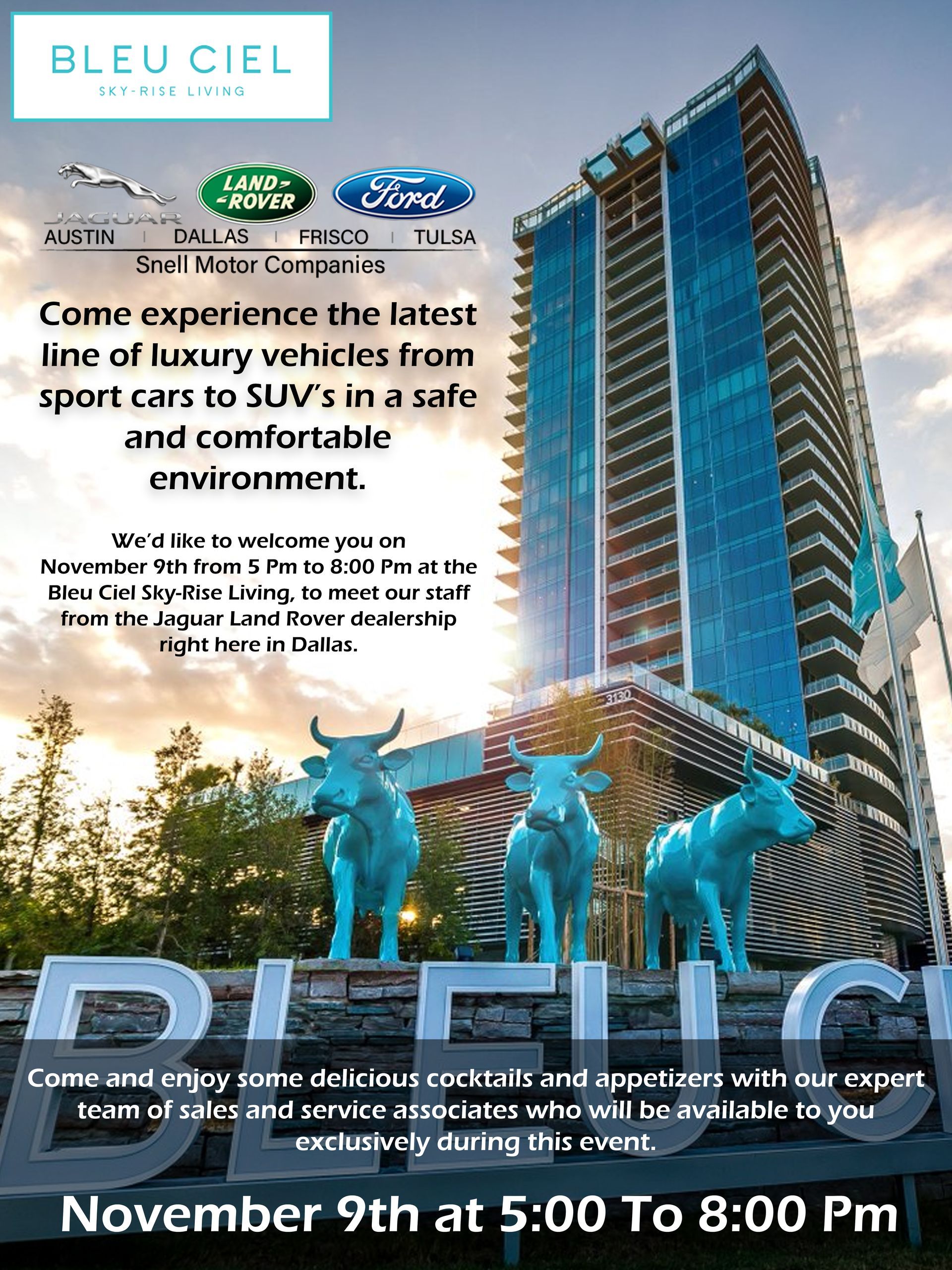 An advertisement for a car dealership called bleu ciel