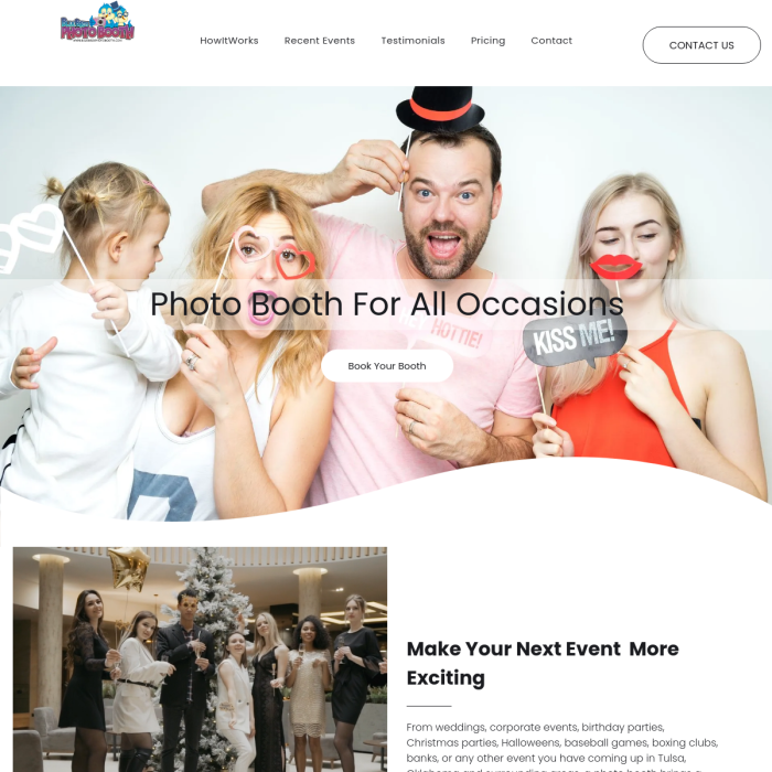 A screenshot of a website for a photo booth for all occasions.