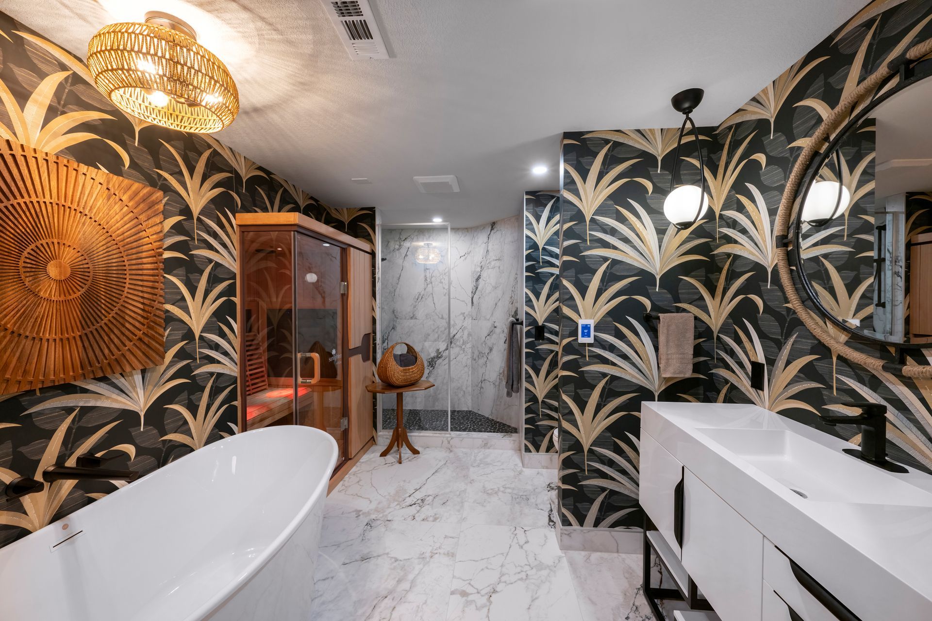 Remodeled bathroom with wall paper by Gartman Remodeling in Kansas City