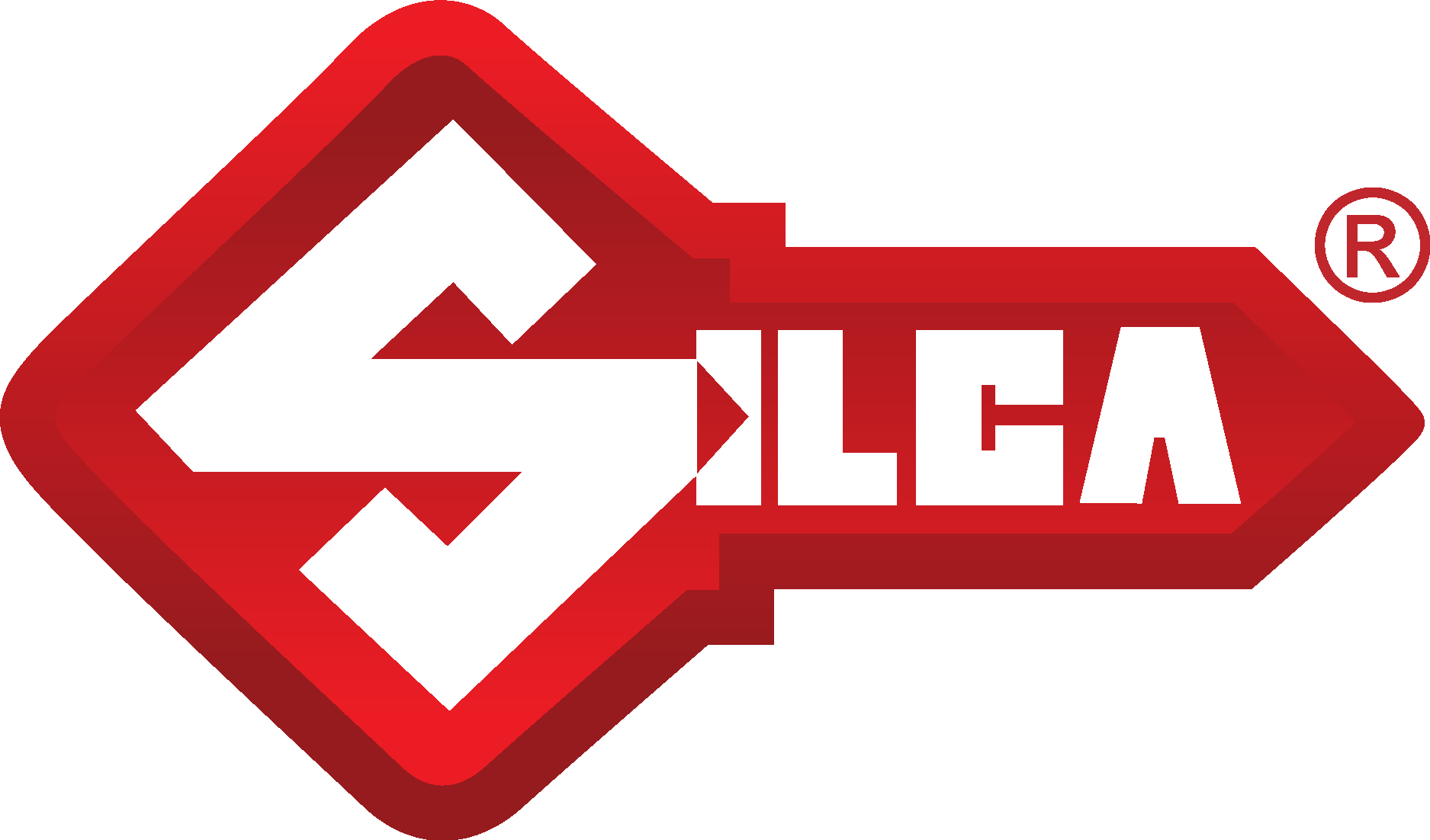 Red logo with a white