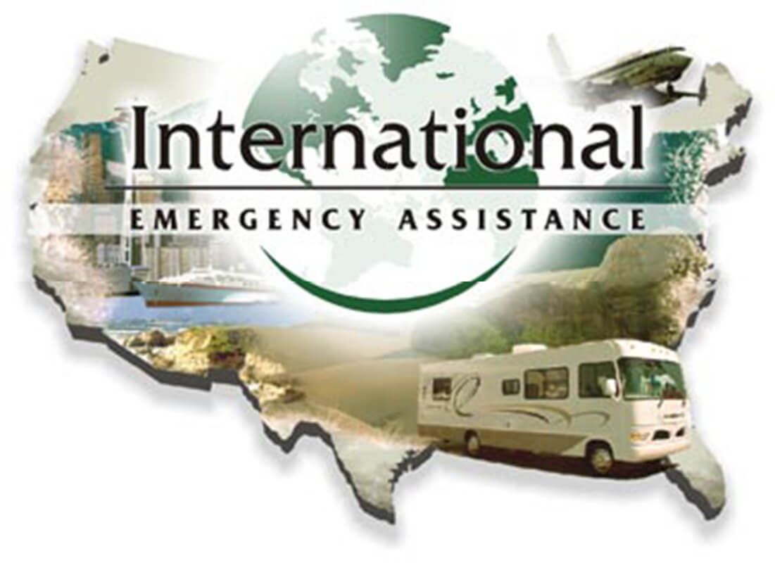 a logo for international emergency assistance with a map of the united states