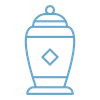 a blue line drawing of a urn with a diamond on it .