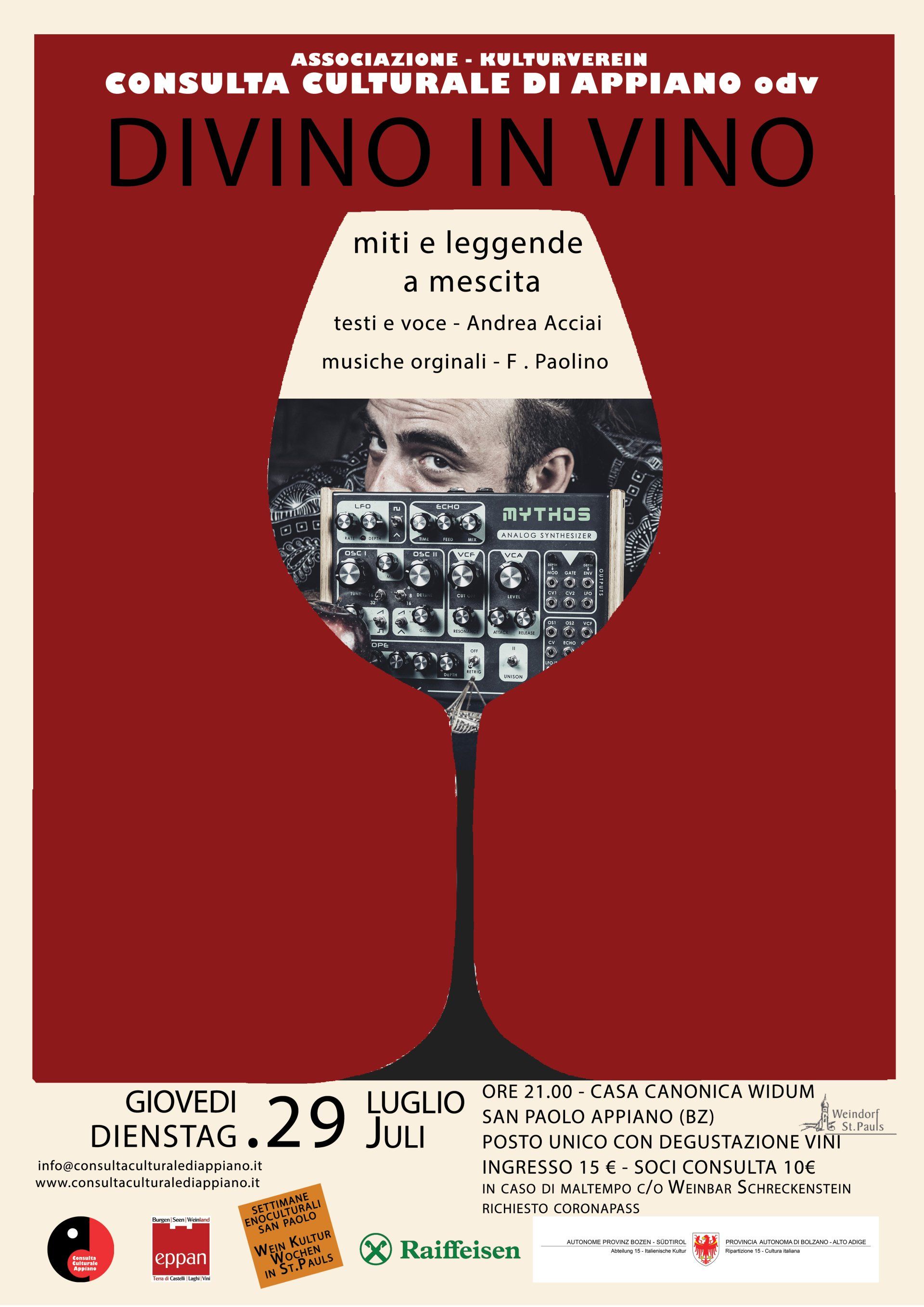 Locandina spettacolo Divino in vino - Miti e leggende a mescita