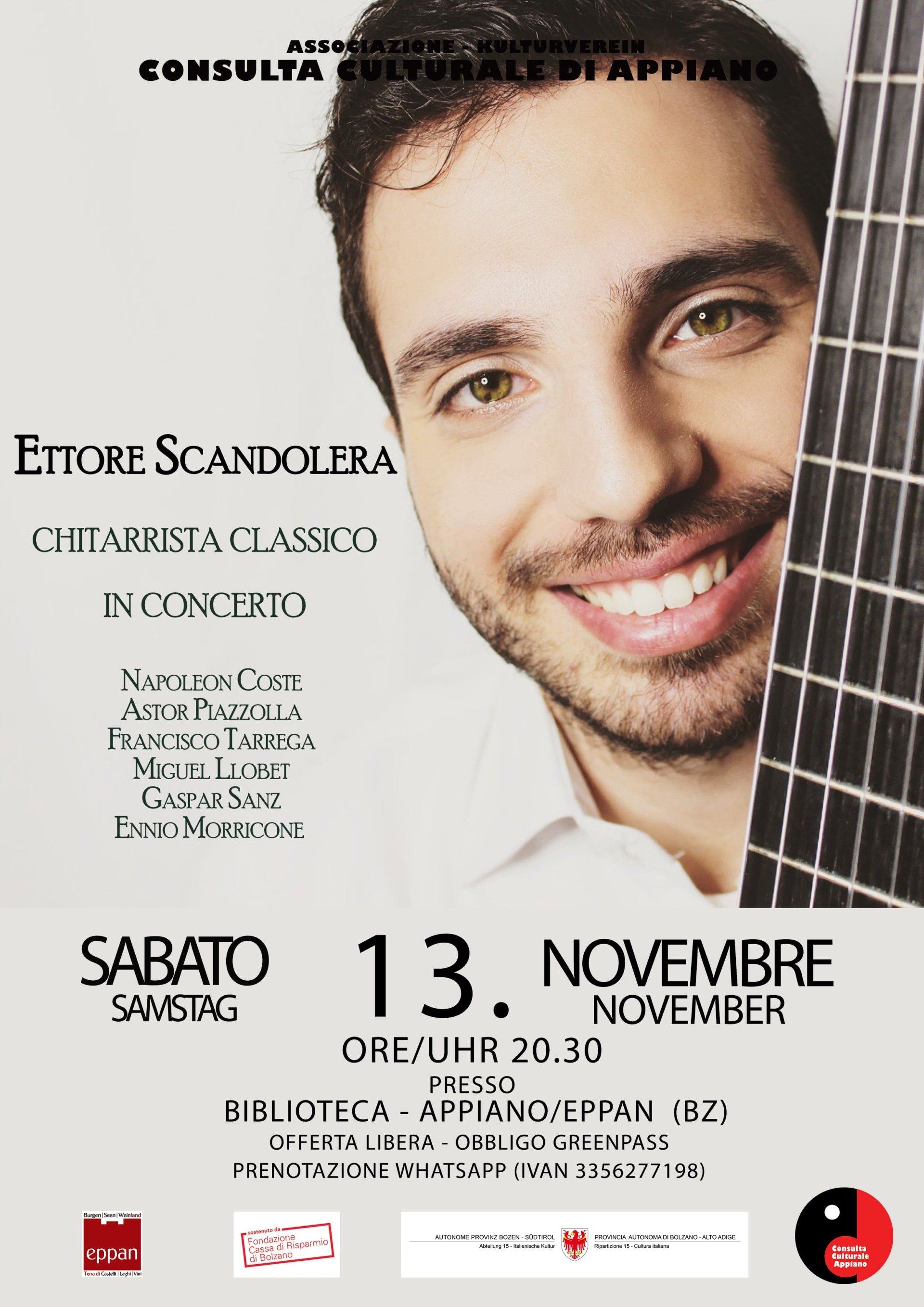 Locandina dello spettacolo di chitarra classica di Ettore Scandolera.