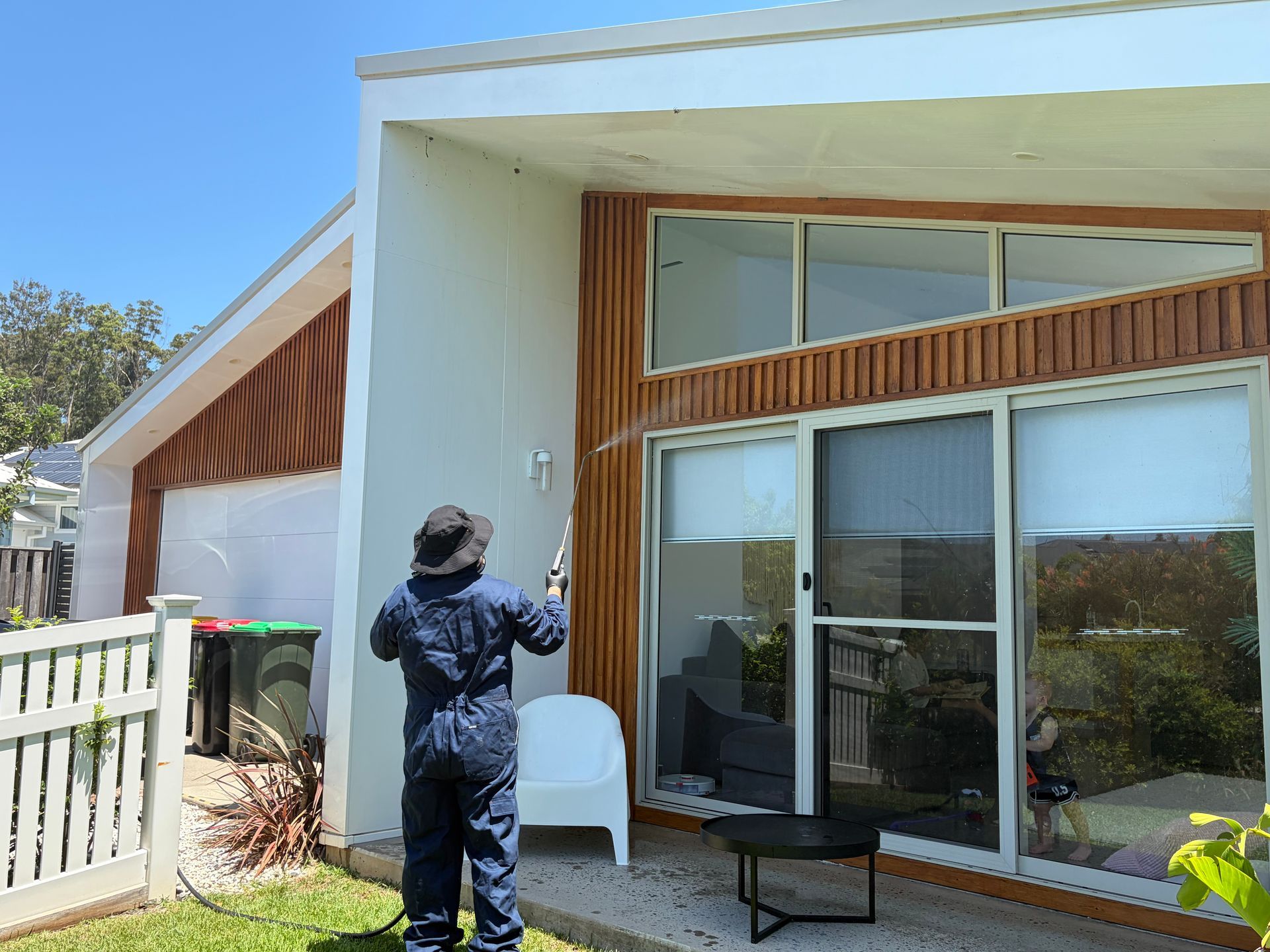 Damaged Wooden Staircase With Broken Steps and a White Railing — FUMATEX In Lake Cathie, NSW