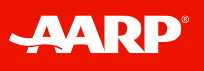 The aarp logo is white on a red background