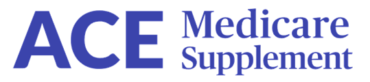 A blue and white logo for ace medicare supplement