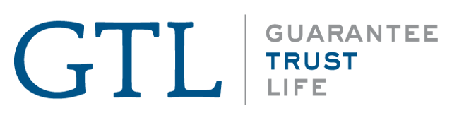The logo for gtl guarantee trust life is blue and white.