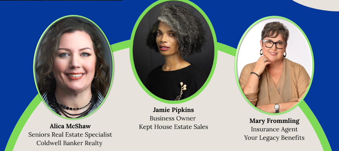 Three businesswomen: A real estate specialist, a business owner, and an insurance agent.