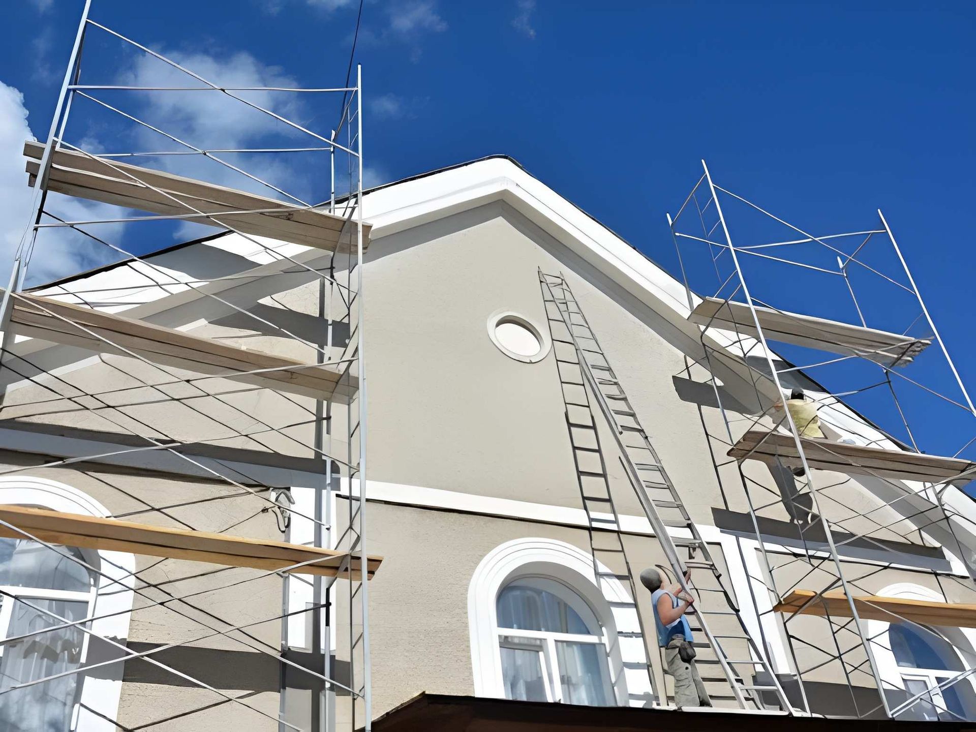 Building Facade With Scaffolding — G.N Painting and Decorating in Port Macquarie, NSW