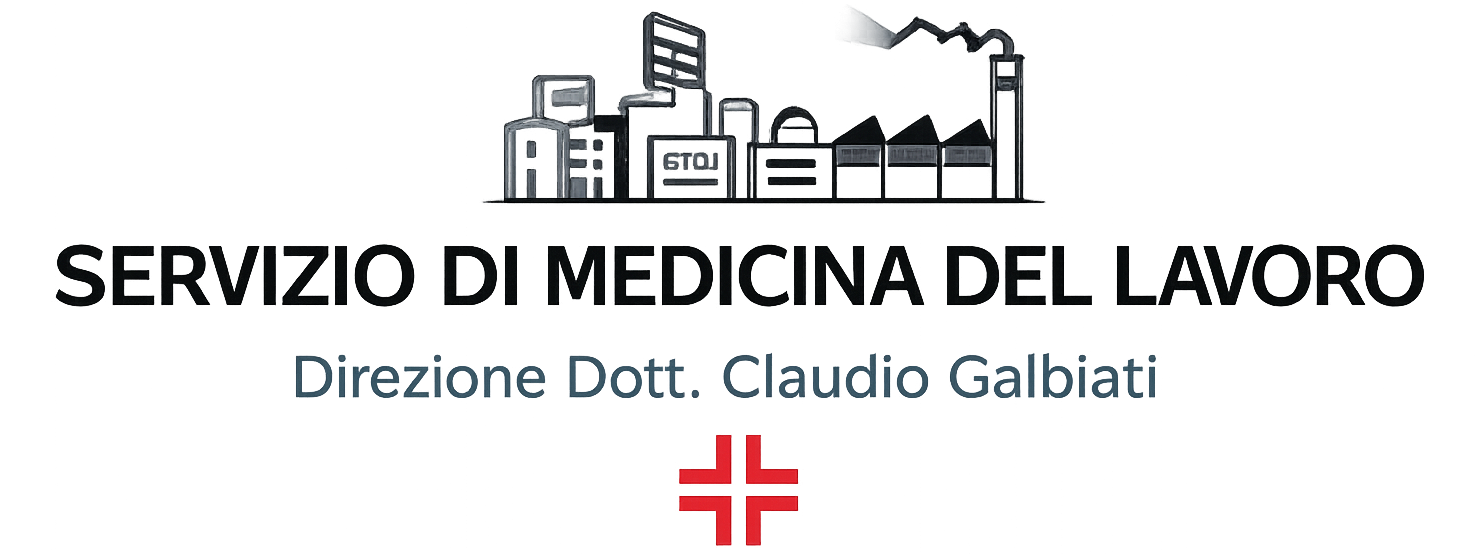 Logo per il Servizio di Medicina del Lavoro, diretto dal Dott. Claudio Galbiati, raffigurante la silhouette di una città e di una fabbrica.