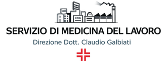 Logo per il Servizio di Medicina del Lavoro, diretto dal Dott. Claudio Galbiati, raffigurante la silhouette di una citt&agrave; e di una fabbrica.