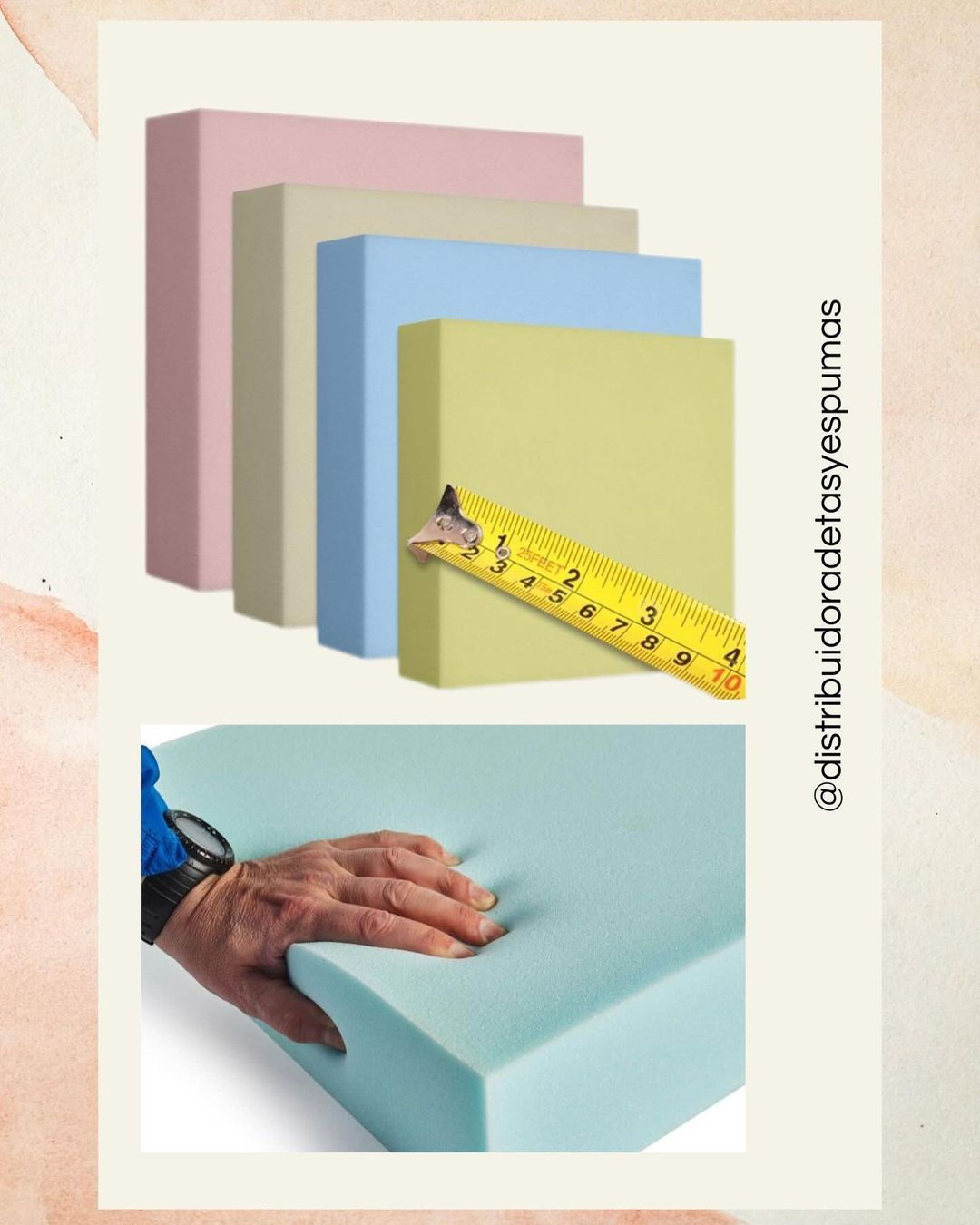 Una persona mide un trozo de espuma con una cinta métrica