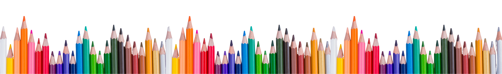 A row of colorful pencils on a white background.