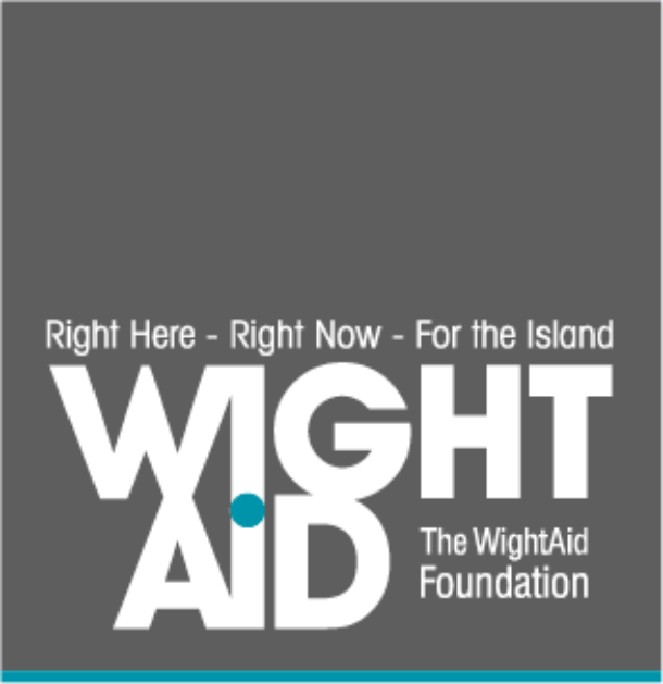 A logo for the wight aid foundation says right here right now for the island