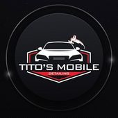 Logo for Tito's Mobile Detailing, featuring a white car on a dark circular background with red accents