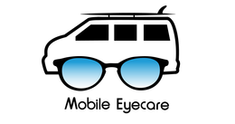 A black and white logo for mobile optical with a van and glasses.