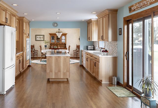 Hickory Kitchen Remodel In Arlington, Hickory Kitchen Cabinets With Dark Wood Floors