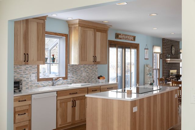 Hickory Kitchen Remodel In Arlington, Hickory Kitchen Cabinets With Wood Floors