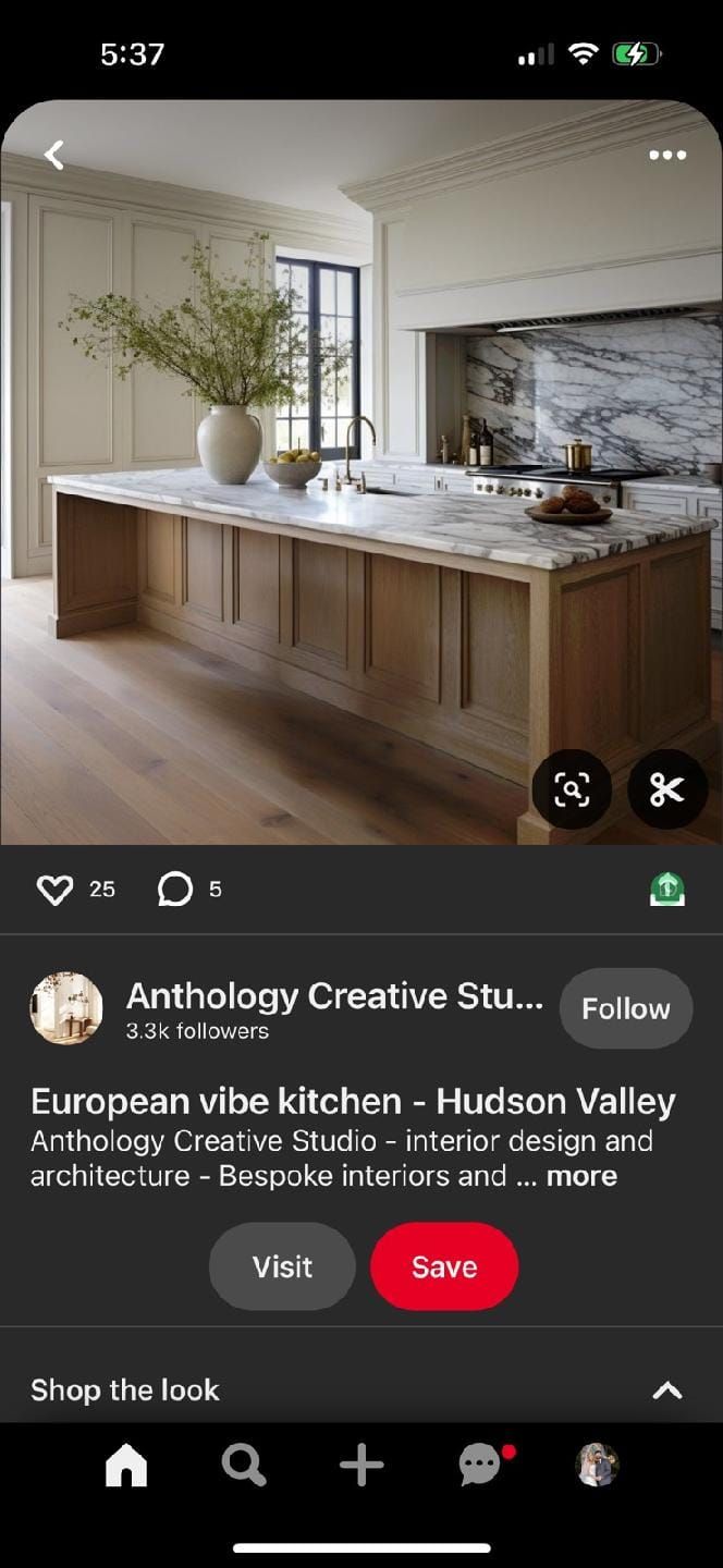 A screenshot of a kitchen on pinterest on a phone.