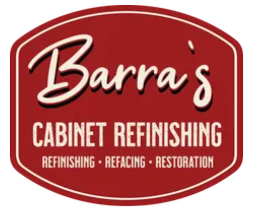 A red sign that says barra 's cabinet refinishing