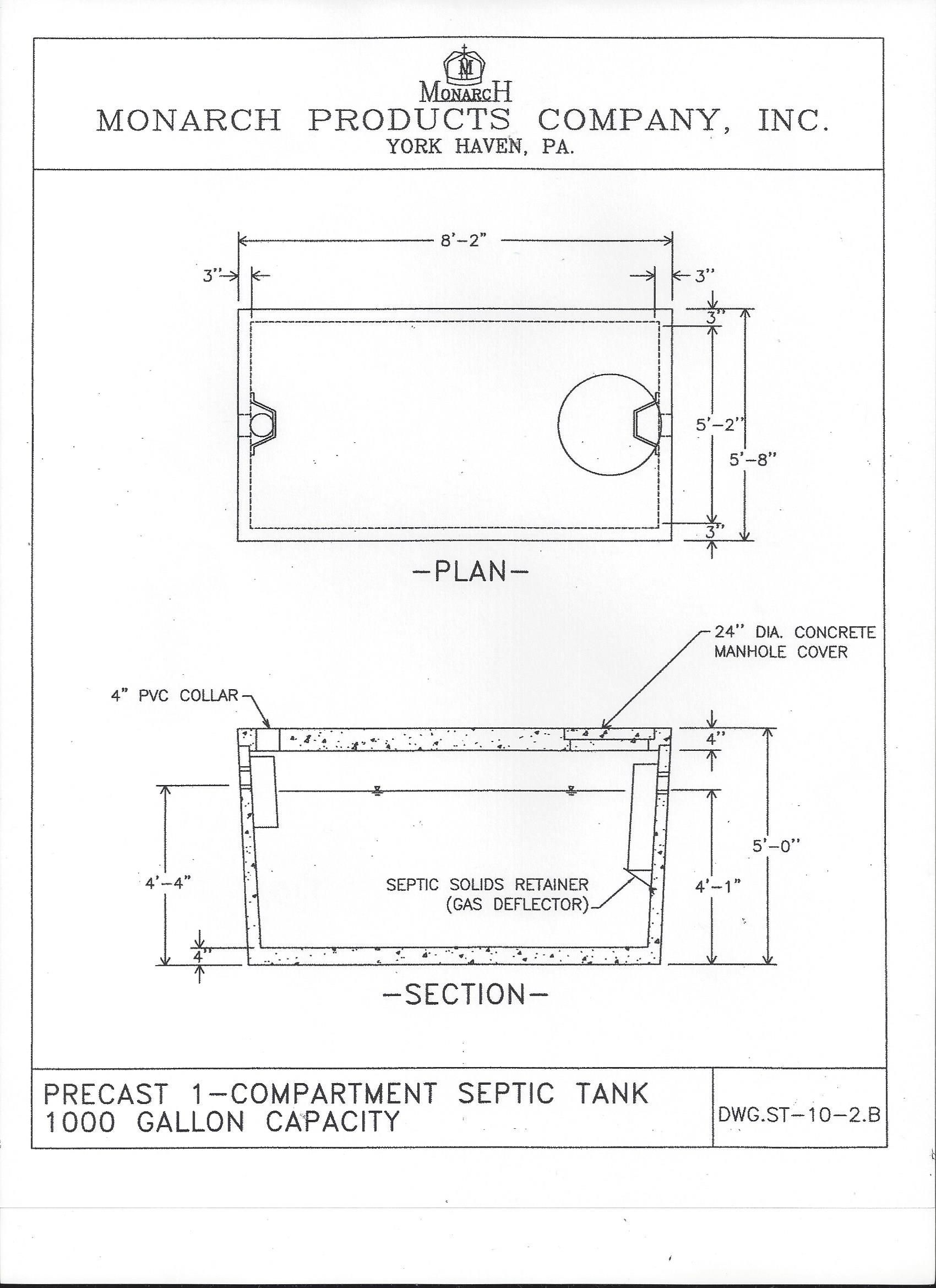 Precast 1 Compartment Septic Tank 1000 Gallon Capacity — Snyder Twp, PA — Ray Burial Vault Co