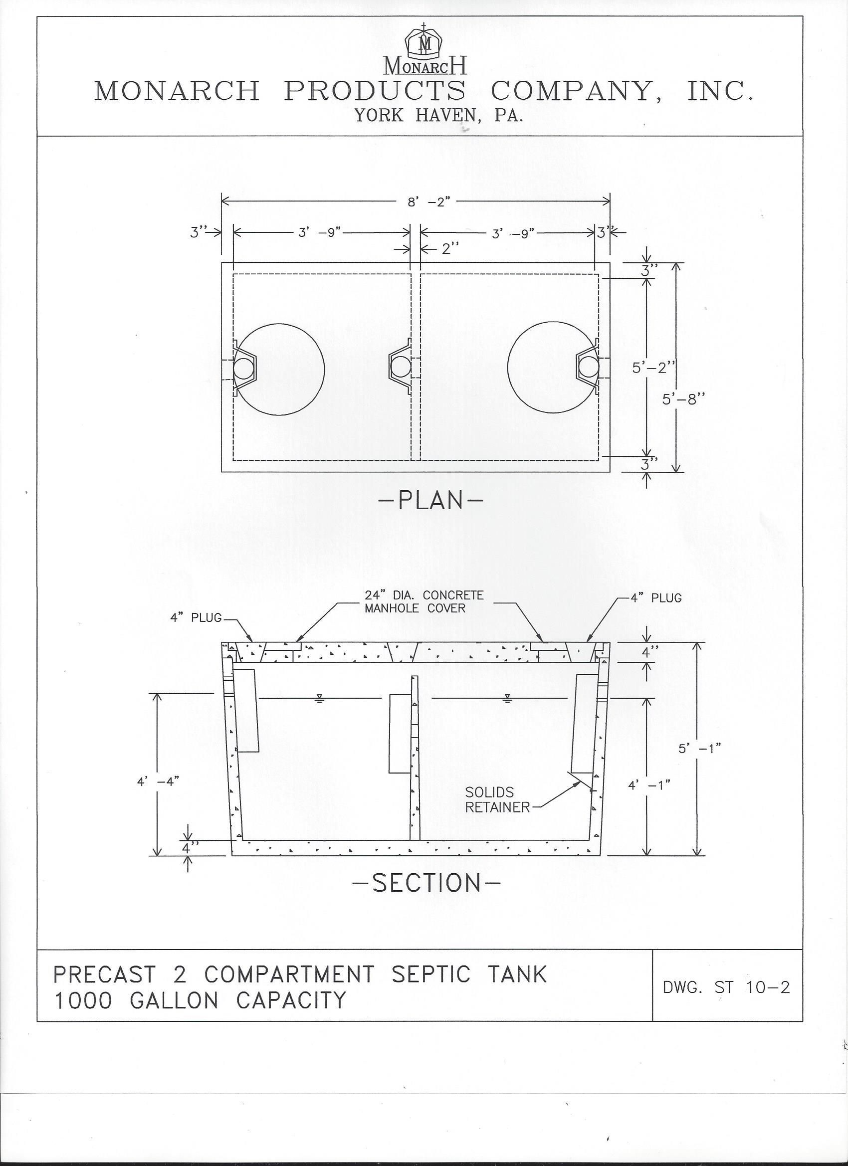 Precast 2 Compartment Septic Tank 1000 Gallon Capcity — Snyder Twp, PA — Ray Burial Vault Co